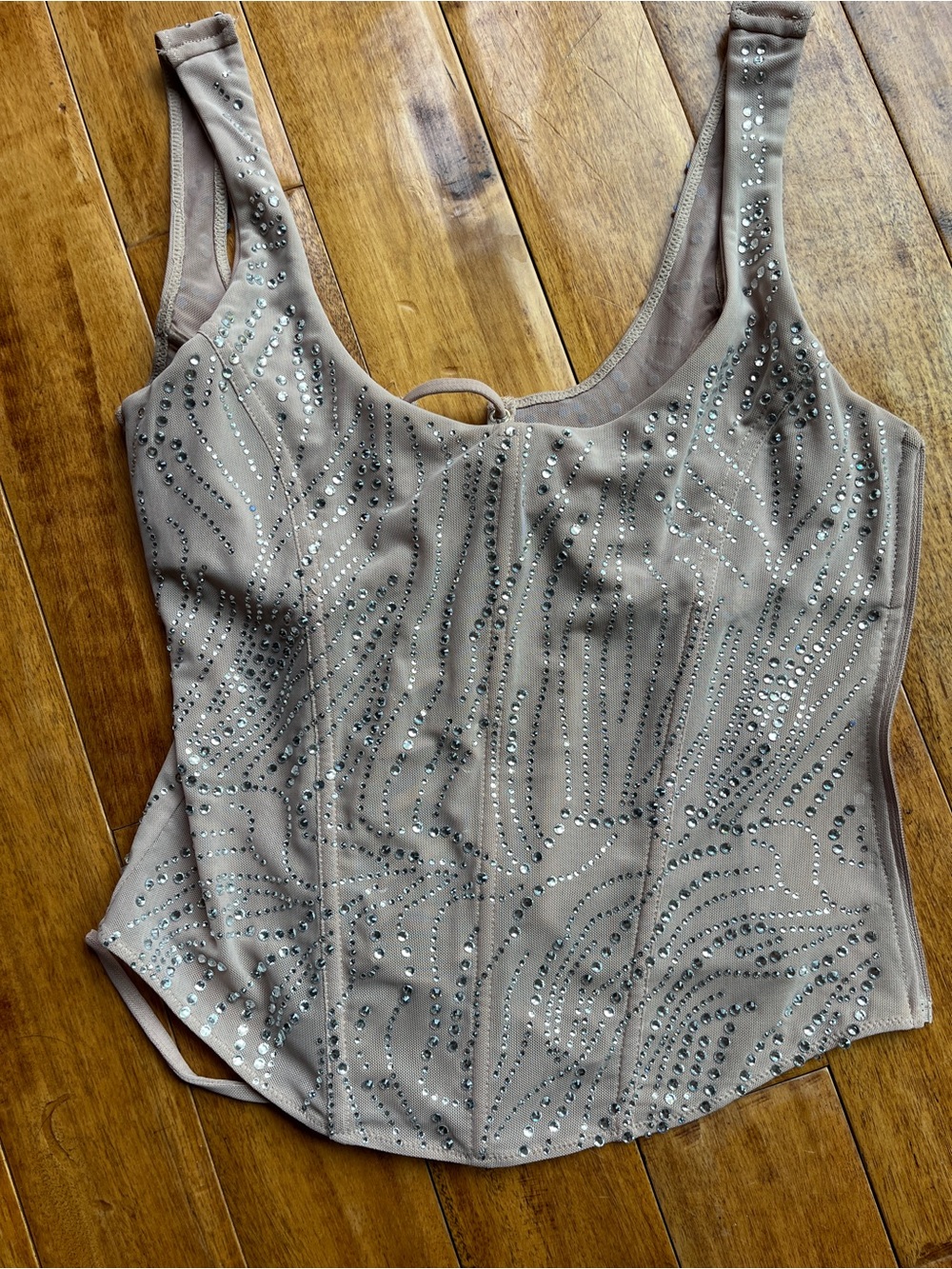 EUC White Fox bling corset with side zip and back tie
